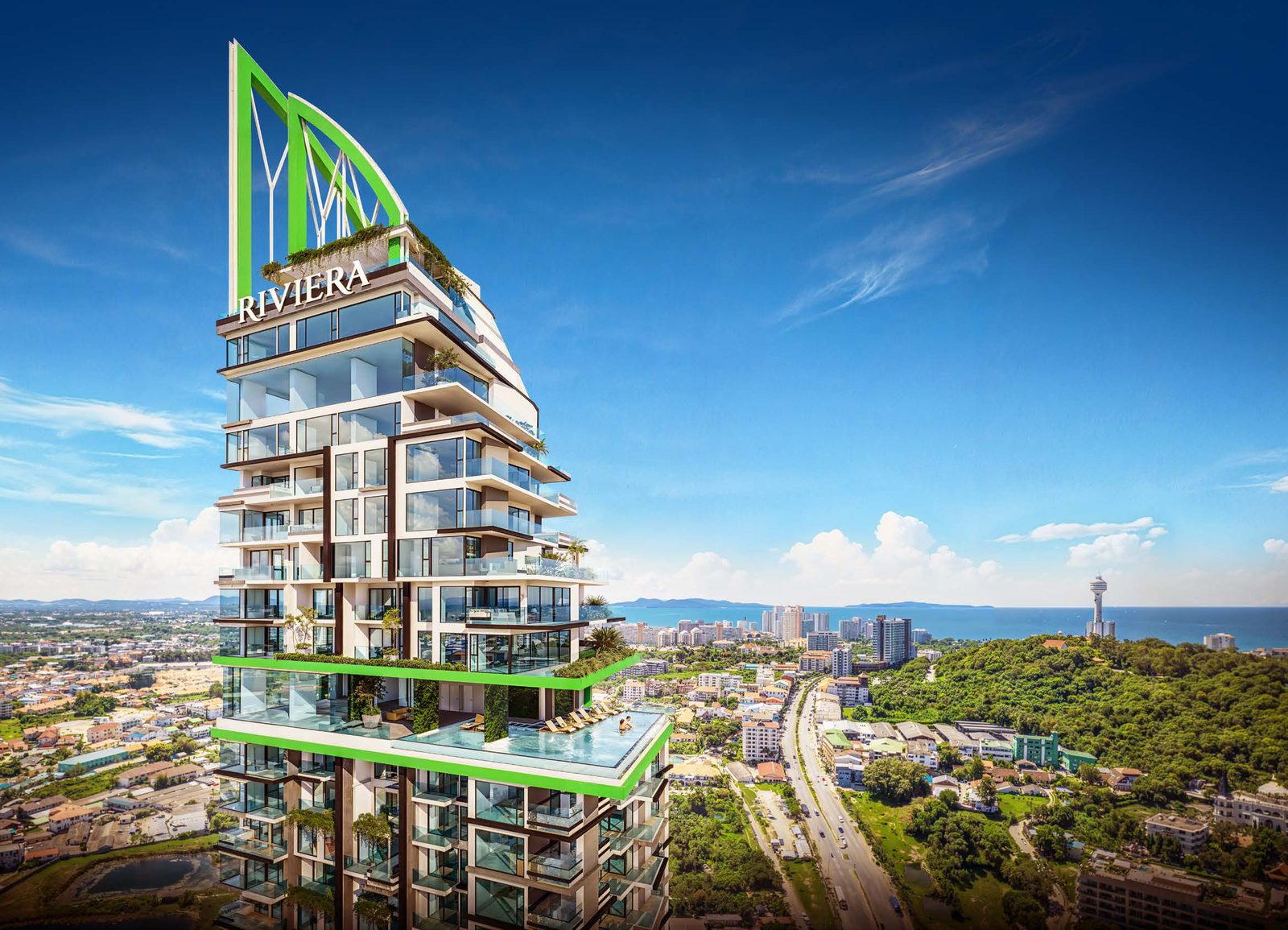 ภาพมุมสูงของอาคาร 32 ชั้น (ภาพจำลอง)