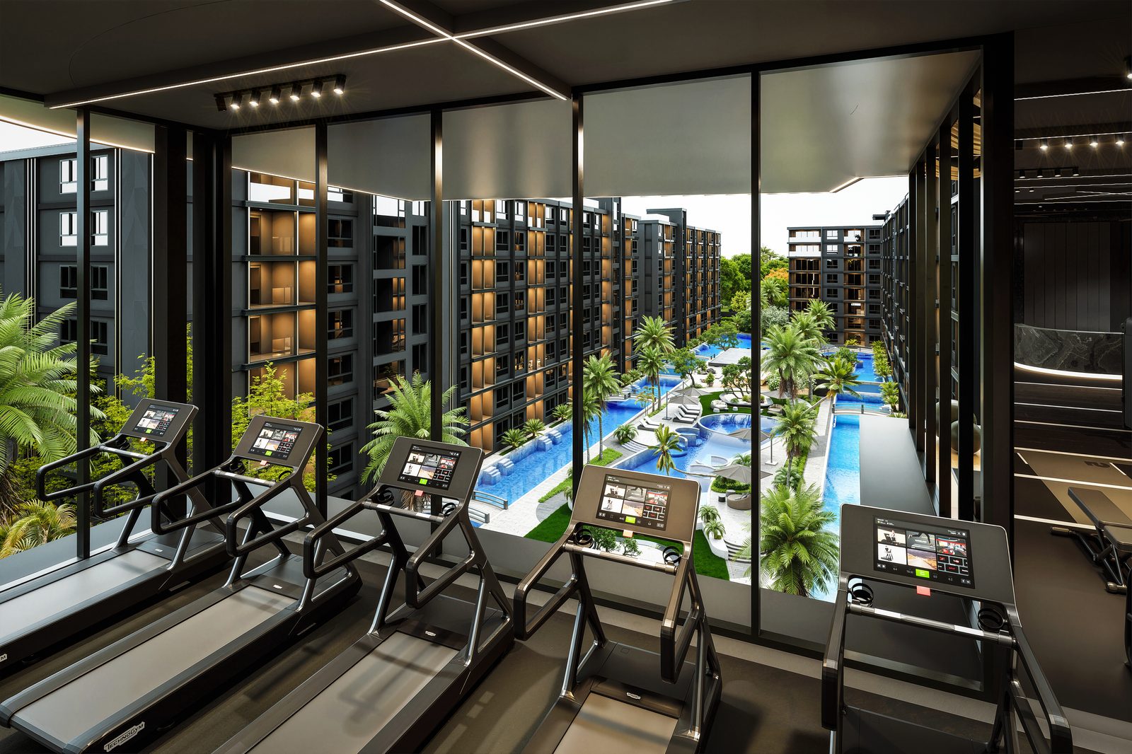 ฟิตเนส TechnoGym วิวสระว่ายน้ำ