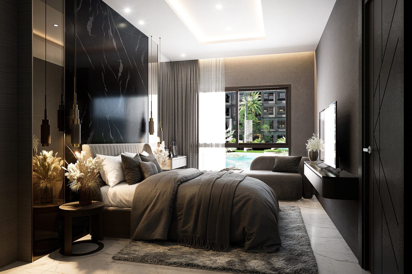 ห้องนอน ยูนิต 1 ห้องนอน Pool Access (ภาพจำลอง)